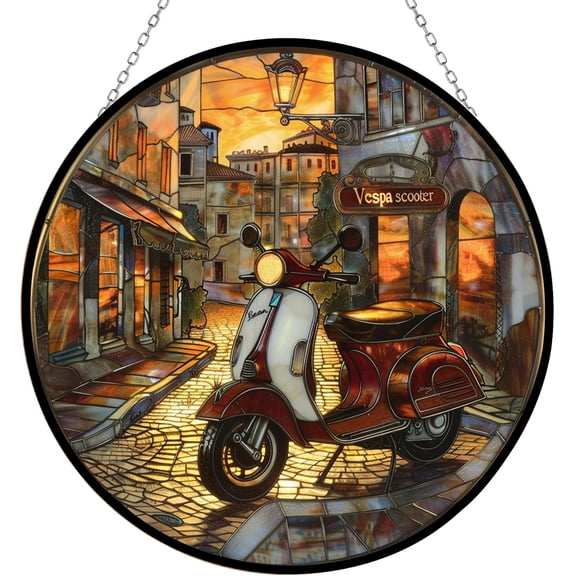 Scooter Italy Stained Glass Window Hangings, Handcrafted Stained Glass Suncatchers, Gift for Cat Lovers Nature Lovers