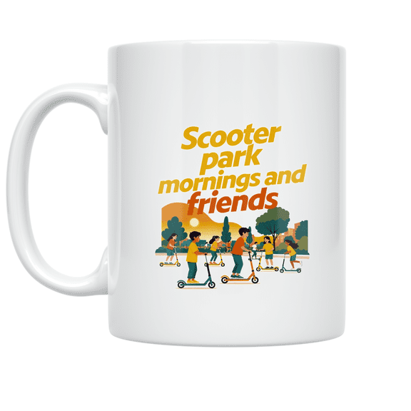 Scooter Park Mornings and Friends - Kids Scooter Enthusiast - 11 oz Ceramic Coffee Mug