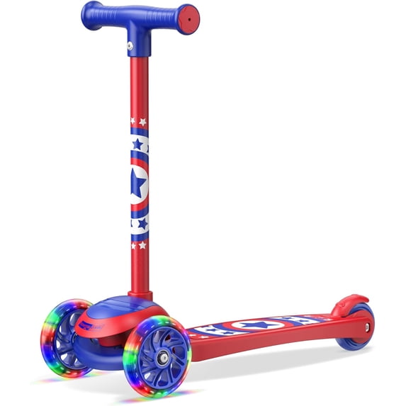 Scooter Stars 3-Wheel Kids Scooter with Light-Up LED Front Wheels, Wide Anti-Slip Deck, Rear Foot Brake, Lean-to-Steer Ride-On Toy
