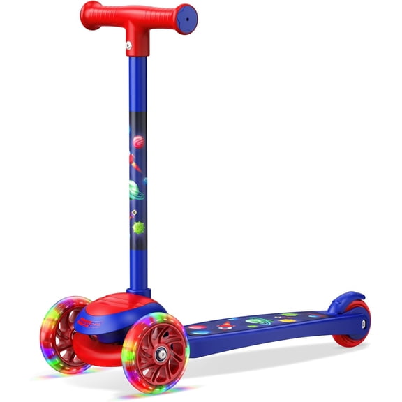 Scooter Stars 3-Wheel Kids Scooter with Light-Up LED Front Wheels, Wide Anti-Slip Deck, Rear Foot Brake, Lean-to-Steer Ride-On Toy