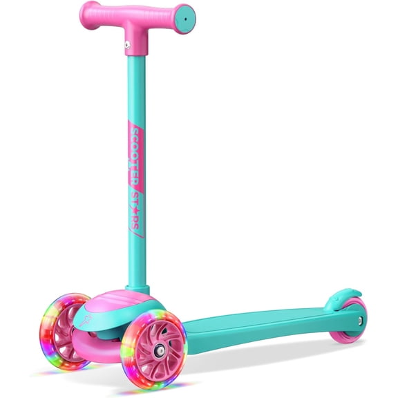 Scooter Stars 3-Wheel Kids Scooter with Light-Up LED Front Wheels, Wide Anti-Slip Deck, Rear Foot Brake, Lean-to-Steer Ride-On Toy