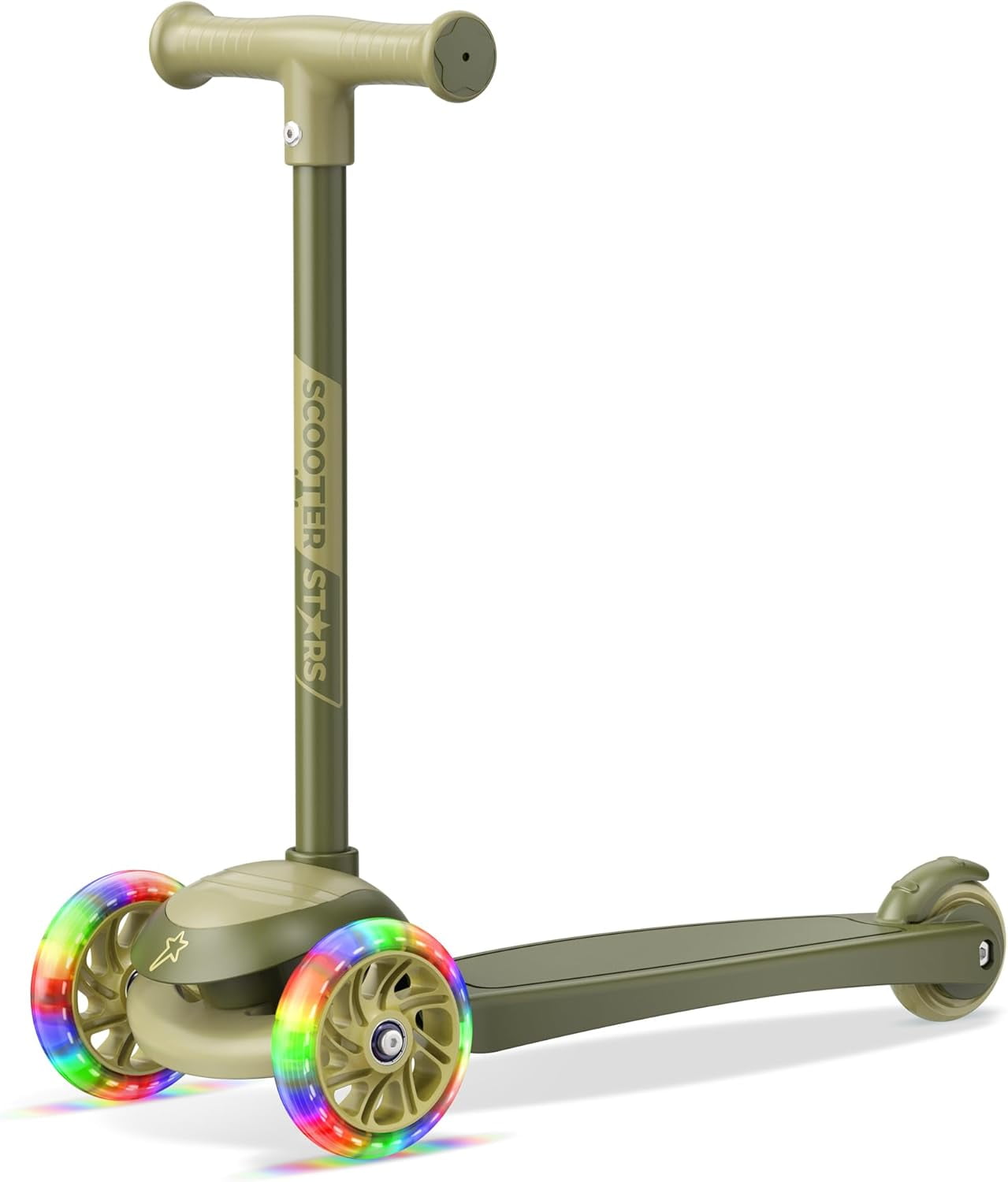 Scooter Stars 3-Wheel Kids Scooter with Light-Up LED Front Wheels, Wide Anti-Slip Deck, Rear Foot Brake, Lean-to-Steer Ride-On Toy