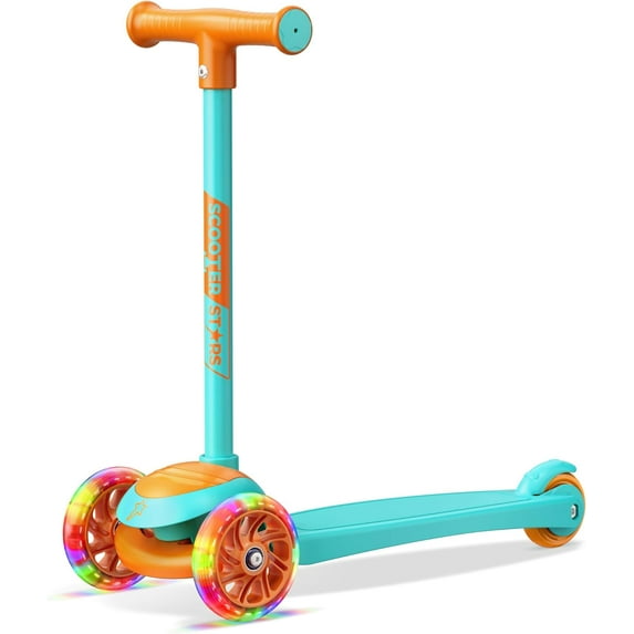 Scooter Stars 3-Wheel Kids Scooter with Light-Up LED Front Wheels, Wide Anti-Slip Deck, Rear Foot Brake, Lean-to-Steer Ride-On Toy
