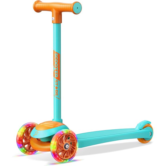 Scooter Stars 3-Wheel Kids Scooter with Light-Up LED Front Wheels, Wide Anti-Slip Deck, Rear Foot Brake, Lean-to-Steer Ride-On Toy