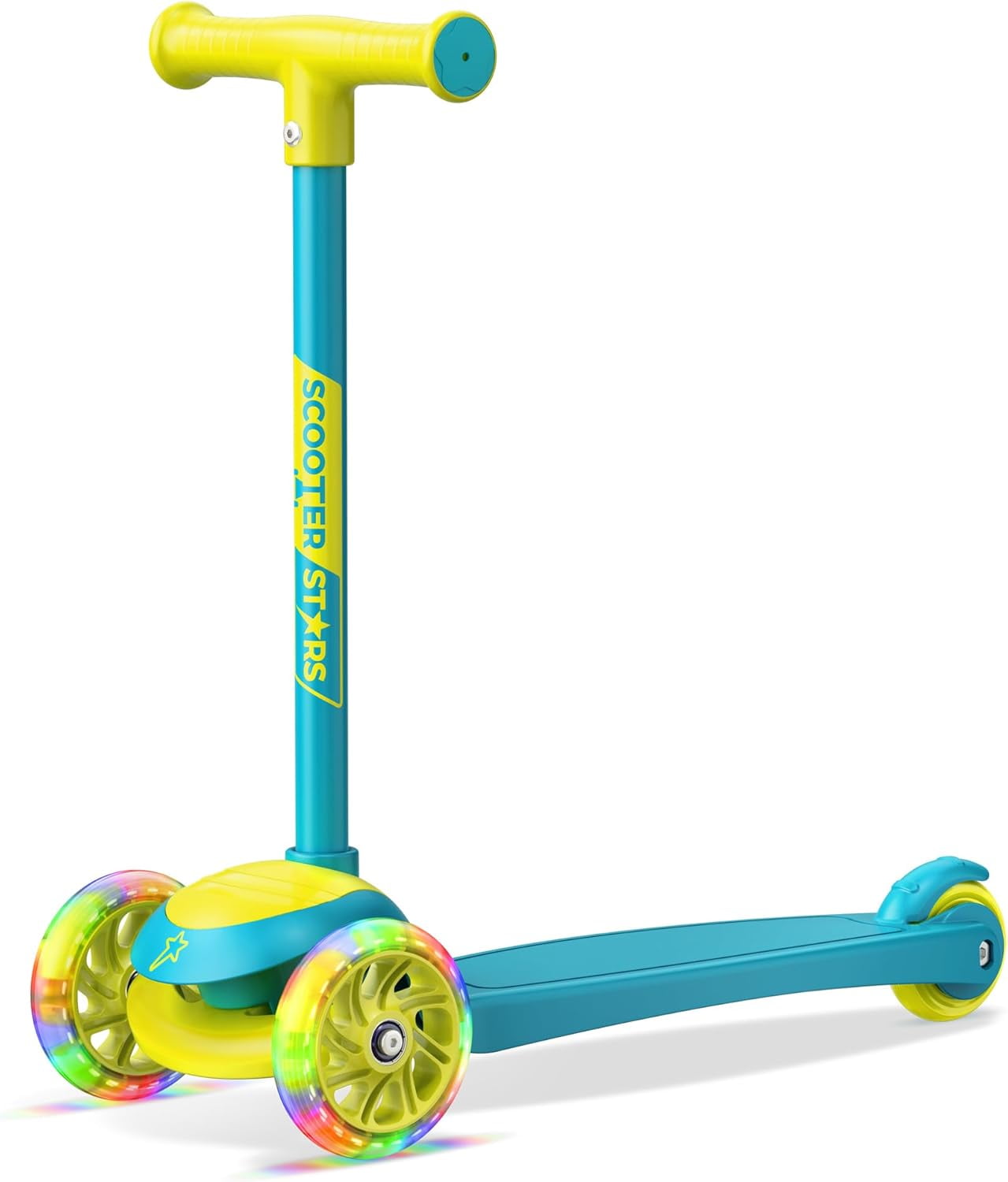 Scooter Stars 3-Wheel Kids Scooter with Light-Up LED Front Wheels, Wide Anti-Slip Deck, Rear Foot Brake, Lean-to-Steer Ride-On Toy