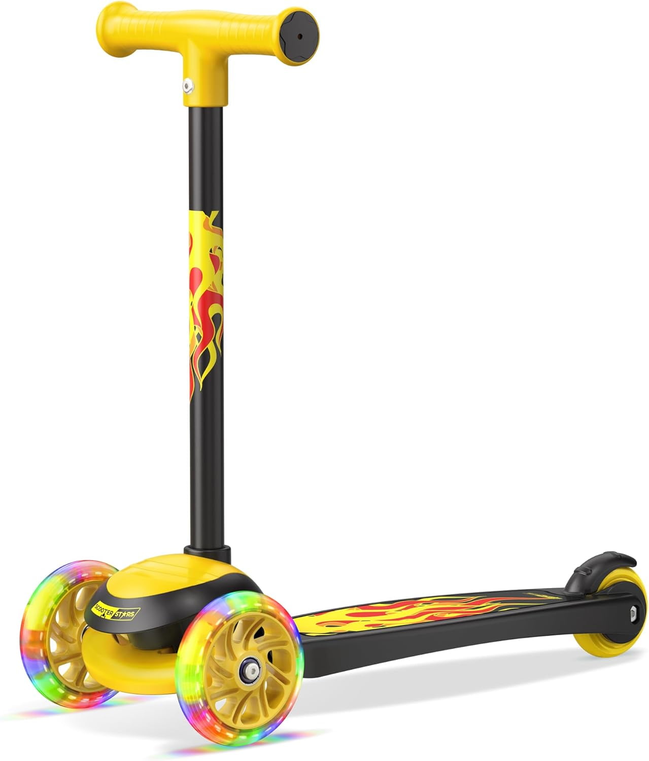 Scooter Stars 3-Wheel Kids Scooter with Light-Up LED Front Wheels, Wide Anti-Slip Deck, Rear Foot Brake, Lean-to-Steer Ride-On Toy