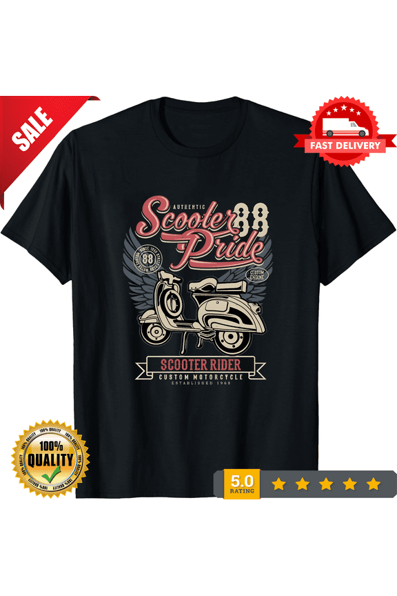 Scooter T-Shirt Mens Funny MOD Lambretta Vespa Paul Weller Bike Logo Top Pride, LIMITED EDITION-TH68350