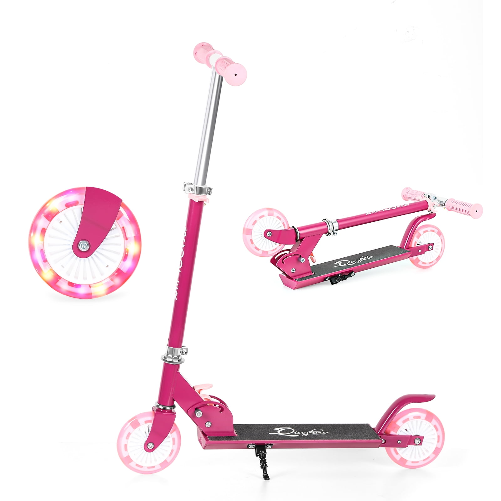 Scooter With 2 Wheels, for Kids Ages 6+, Kickstand Foot Support, Adjustable  Height & Foldable, Fuchsia