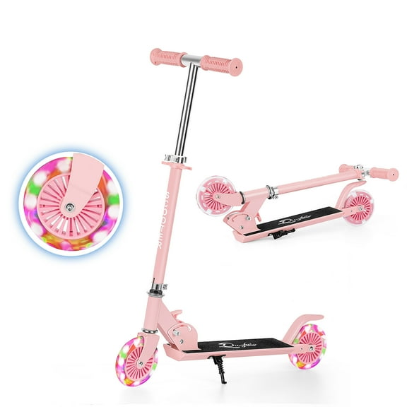 Scooter With 2 Wheels, for Kids Ages 6+, Kickstand Foot Support, Adjustable Height & Foldable, Pink