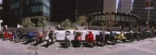 Scooters and motorcycles parked on a street San Francisco California USA Canvas Art - Panoramic Images (36 x 13)