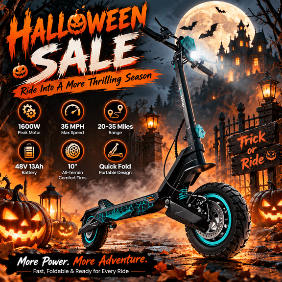 Scoothop G2 1600W Peak offroad Electric Scooter, 48V 13Ah Foldable for Outdoor Use, up to 35MPH & 20-30 Miles, 3Speed, 10" All Terrain Tire, UL2272