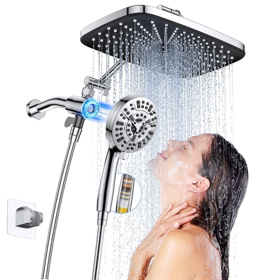 Yezivo 12 Inch High Pressure Rain Shower Head Combo with Adjustable Extension Arm, 10 Mode Detachable Handheld Shower Head with Hose 59 inch Stainless Steel and Adjustable Bracket