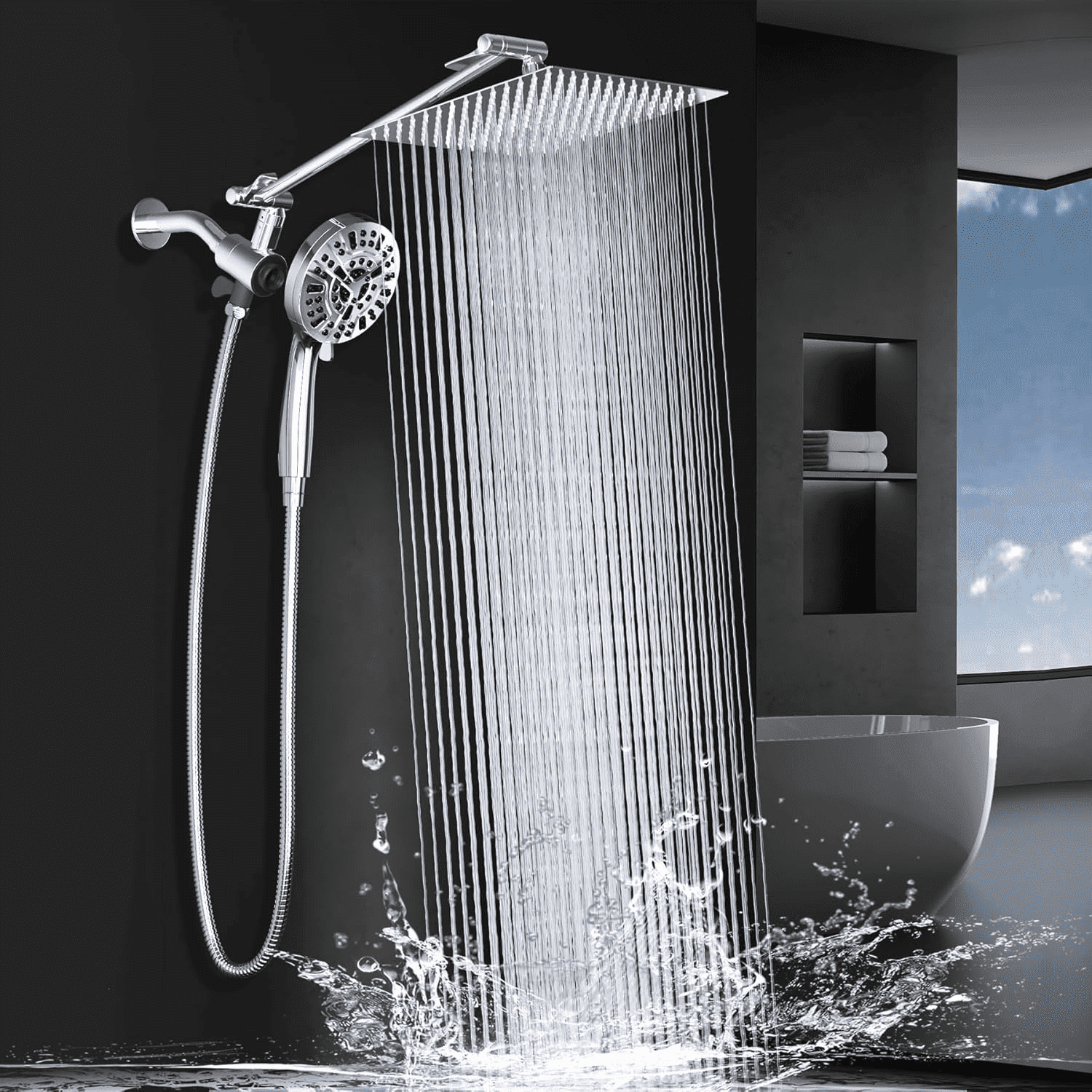 Scootworks 12 Inch High Pressure Rain Shower Head Combo with Adjustable ...