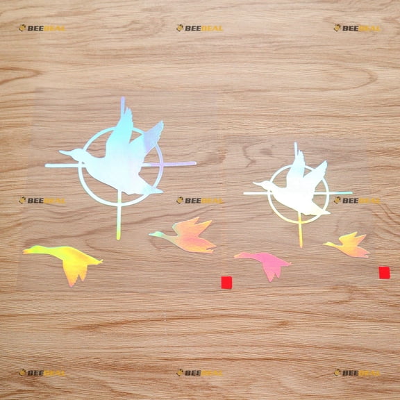 Scope Crosshair Flying Ducks Target Aim Hunting Life Sticker Decal Vinyl - 2 Pack Holographic Iridescent, 5 Inches, 7 Inches - No Background Die Cut for Car Boat Laptop