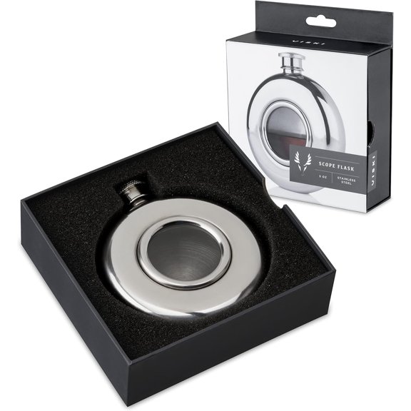 Scope Stainless Steel Round  Flask with Glass Viewing Window, Modern Design Leakproof Pocket Flask for , , , Travel, Camping, Gifts for Men and Women, 5 oz, Set of 1