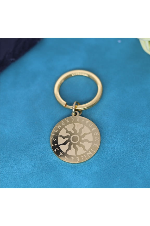 Scorching Sun Viking Key Chains Holder Stainless Steel Round Pendant Keyring Men Women Fashion Jewelry Party Gifts