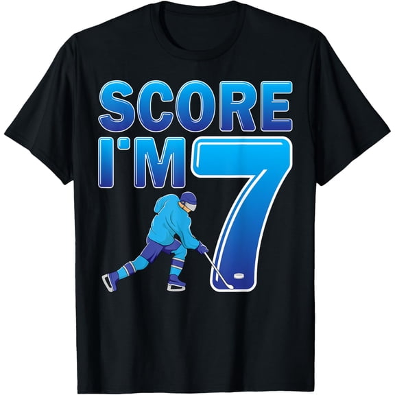 Score I'm 7 Ice Hockey Player 7th Birthday Party T-Shirt