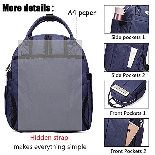 Scorlia Insulated Lunch Bag Rucksack for Women, with Side pocket, Tall Reusable lunch Box Container with Drinks Holder for Women, Office, Beach, Picnic, Blue
