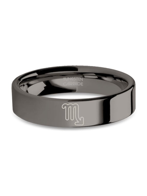 Scorpio Astrological Symbol Laser Engraved Gunmetal Tungsten Ring, 6mm, Size 14