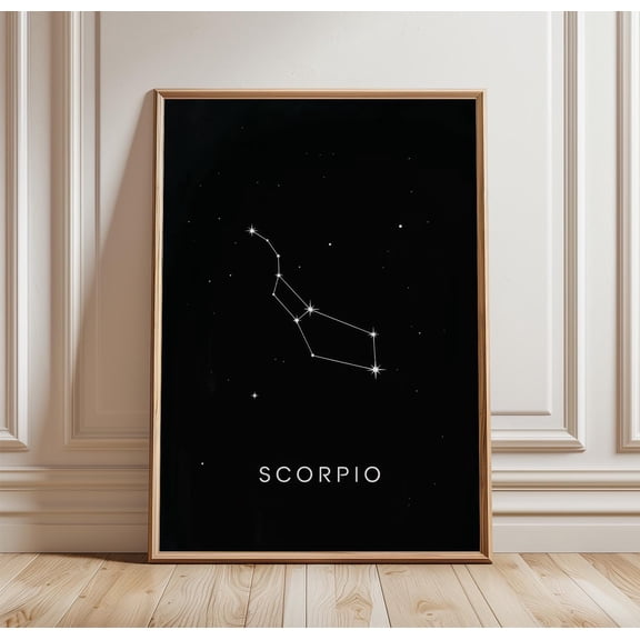 Scorpio Constellation Poster | Black Zodiac Wall Art | Minimal Astrology Print, Poster Only