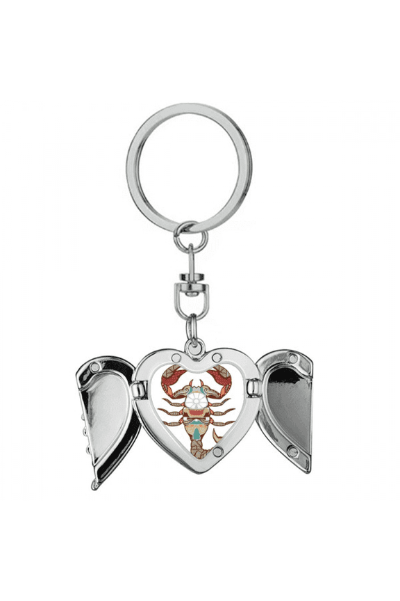 Scorpio Constellation Zodiac Symbol Heart Angel Wing Key Chain Holder