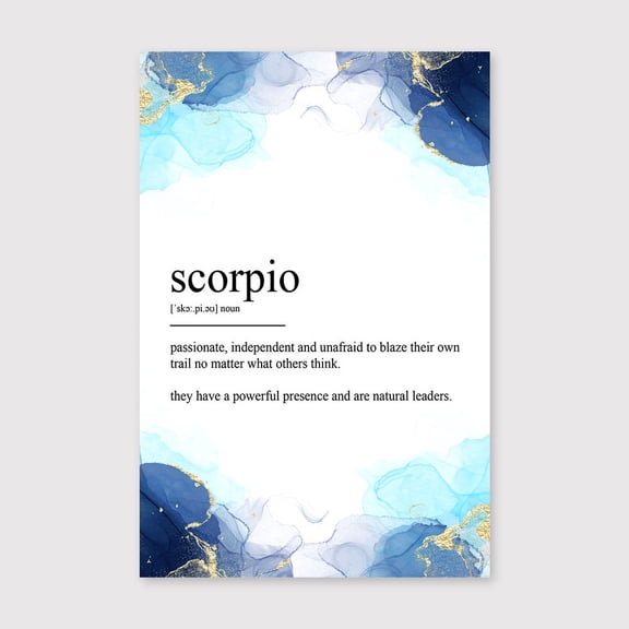 Scorpio Definition Minimalist Canvas Print – Elegant Blue Watercolor Home Decor Artwork - 8x12 inches