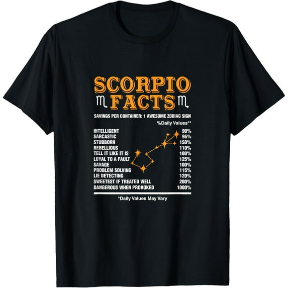 Scorpio Facts Scorpion Zodiac Astrology Star Birthday T-ShirtMen's and women's gift, black and white T-shirt, size: Extra large S-4XL