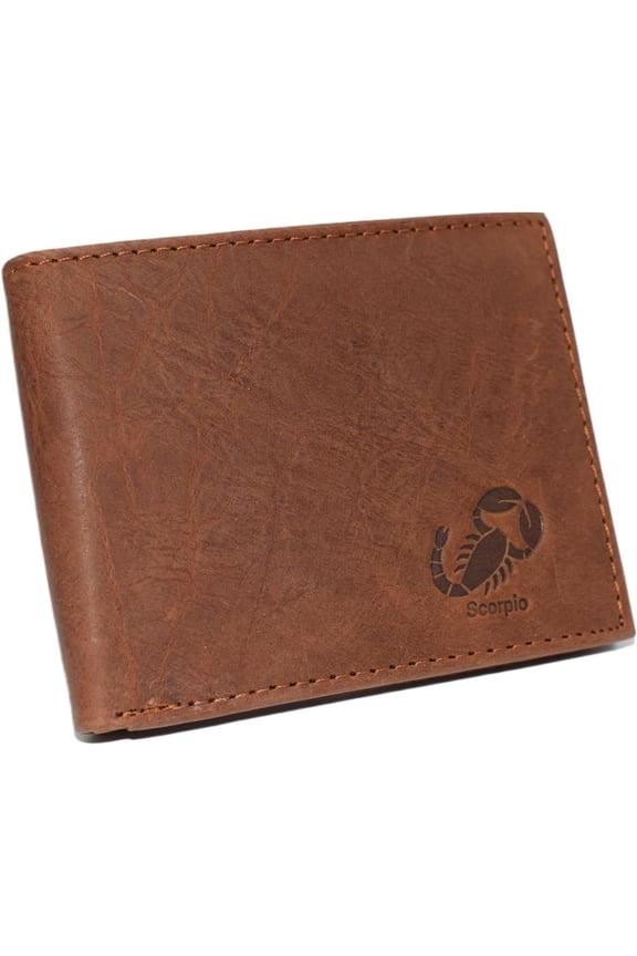 Scorpio Logo Men's Bifold Trifold RFID Blocking Real Leather Wallet Scorpion Zodiac Sign Bifold