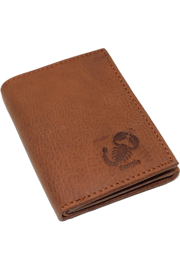 Scorpio Logo Men's Bifold Trifold RFID Blocking Real Leather Wallet Scorpion Zodiac Sign Trifold