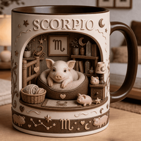 Scorpio Pig Lover Mug Personalized Coffee Cup, Custom Zodiac Gift for Pig Fans