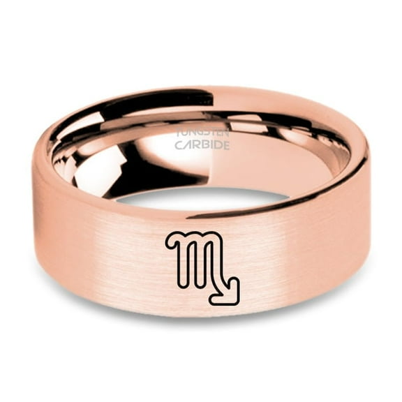 Scorpio Scorpion Astrology Symbol Brushed Rose Gold Tungsten Ring, 8mm, Size 15