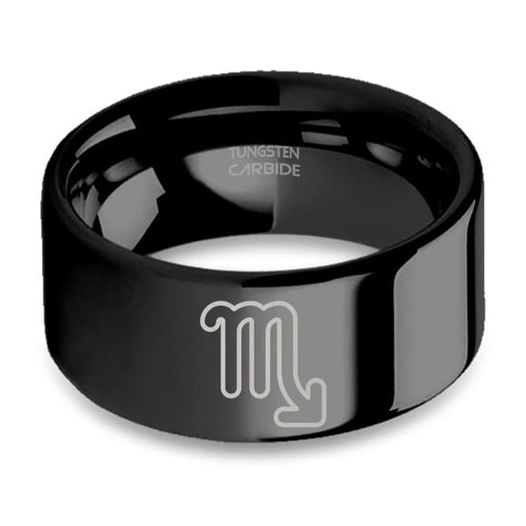 Scorpio Scorpion Symbol Horoscope Black Tungsten Carbide Ring, 10mm, Size 9