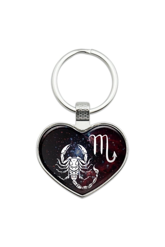 Scorpio Scorpion Zodiac Sign Horoscope in Space Heart Love Metal Keychain Key Chain Ring