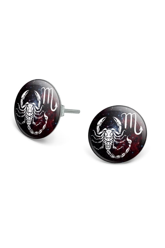 Scorpio Scorpion Zodiac Sign Horoscope in Space Novelty Silver Plated Stud Earrings