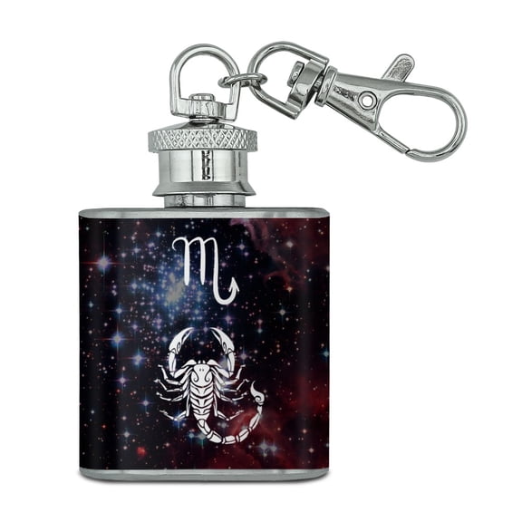 Scorpio Scorpion Zodiac Sign Horoscope in Space Stainless Steel 1oz Mini Flask Key Chain