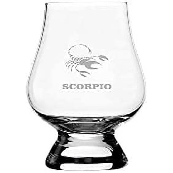 Scorpio Sign Zodiac Symbol or Sign Etched 2.5oz Glencairn Wee Whisky Glass