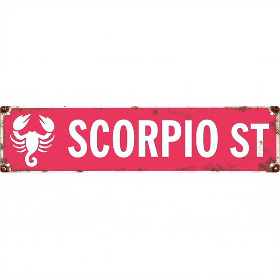 Scorpio St Zodiac Tin Signs 16*4 Inches "Scorpio St" Bedroom, Patio, Office Decor Trippy Room Decor, Outdoor Sign, Vintage Decor For Home