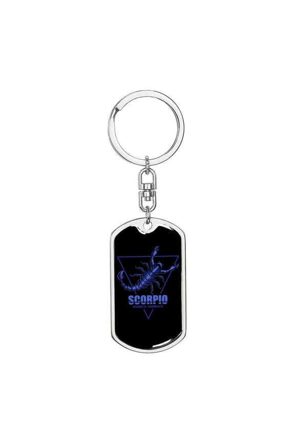 Scorpio Dog Tag Keychain Stainless Steel Silver Tone or Gold Tone