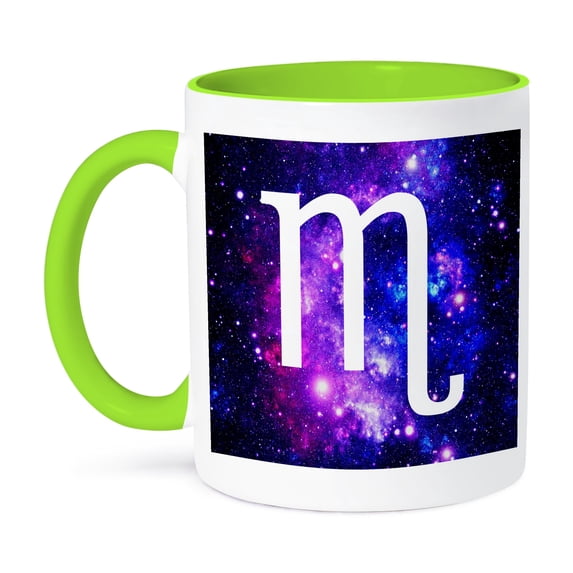 3dRose, Scorpio star sign on purple space background - zodiac horoscope symbol, 11oz Two-Tone Green Mug