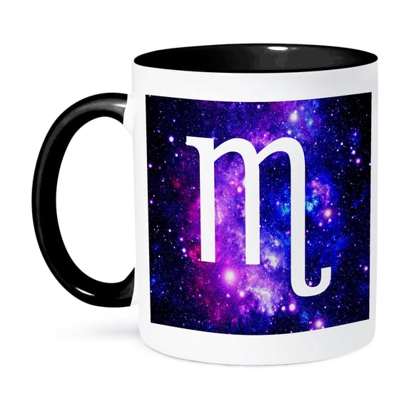 3dRose, Scorpio star sign on purple space background - zodiac horoscope symbol, 15oz Two-Tone Black Mug