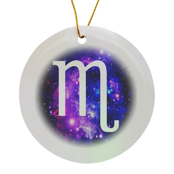 Scorpio Star Sign On Purple Space Background - Zodiac Horoscope Symbol, Circle Porcelain Ornament