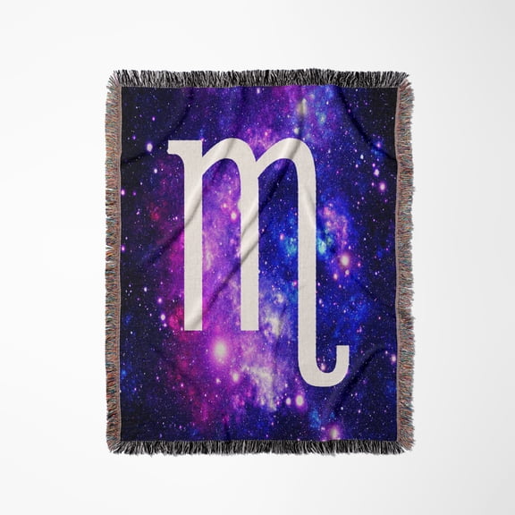 Scorpio Star Sign On Purple Space Background - Zodiac Horoscope Symbol, Woven Blanket