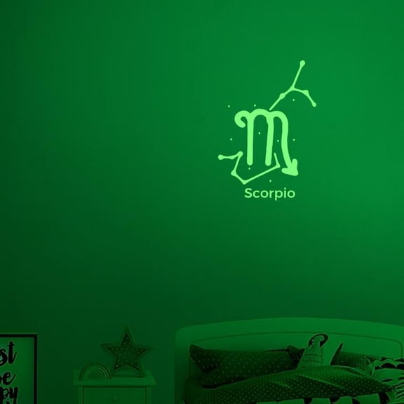 Scorpio Vinyl Decal Sticker Luminescent Neon Glow Lime Green Linked star formation USA-Made Wall Bumper Window Zodiac Atlas Stars Birthday Kid Room 15" inch Large