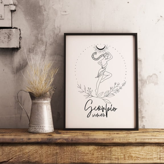 Scorpio Woman Art Poster Wall Zodiac Dorm Decor Horoscope Birthday Astrology Poster, Unframed Poster Size 8x12