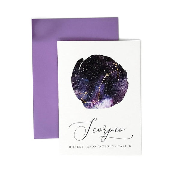 Scorpio Zodiac Card  Unique Astrology Greeting Card with Constellation Design  Ideal for Birthdays, Celebrations, and Encouragement  Includes Purple Envelope