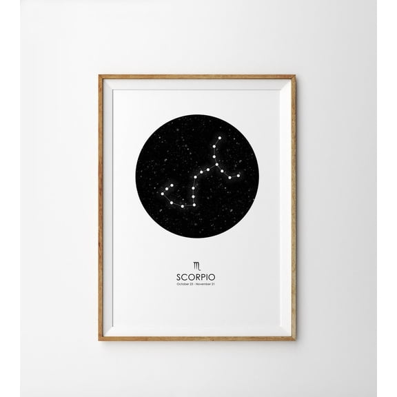 Scorpio Zodiac Constellation Star Map Astrology Wall Art Print, Thoughtful Travel Inspired Theme For Living Room And Gallery Wall Decor