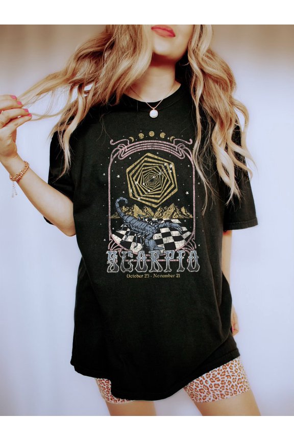 Scorpio Zodiac Scorpion Astrology Vintage Celestial Horoscope Graphic Tee October November Star Sign Retro Cosmic Astrology Shirt Comfort Colors Unisex Cotton T-Shirt, Sizes S-3XL