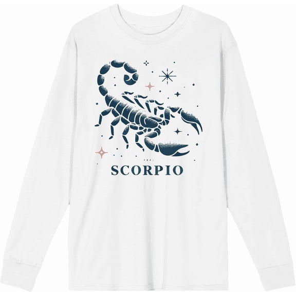 Scorpio Zodiac Sign Adult White Crew Neck Long Sleeve Tee-Small