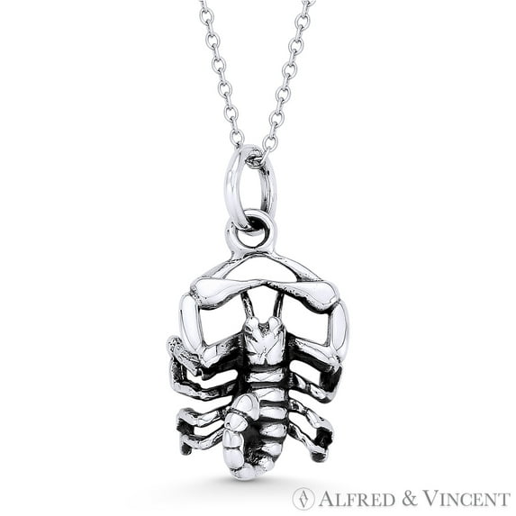 Scorpio Zodiac Sign Astrology 26x13.5mm (1x0.5in) Pendant & Cable Chain Necklace in Oxidized .925 Sterling Silver