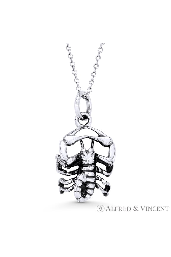 Scorpio Zodiac Sign Astrology 26x13.5mm (1x0.5in) Pendant & Cable Chain Necklace in Oxidized .925 Sterling Silver